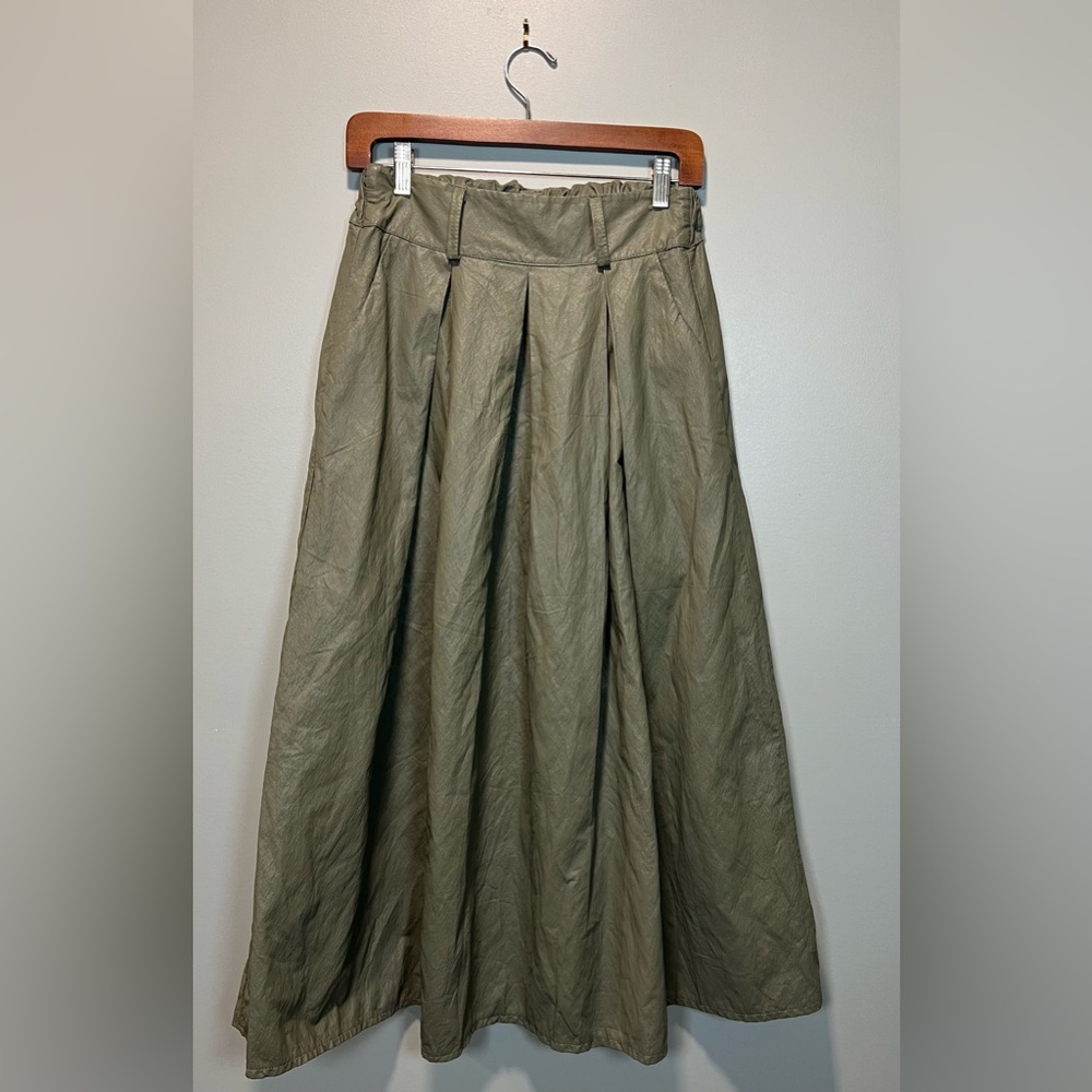 SIX Army Green Vegan Leather Elastic Waist Maxi Skirt